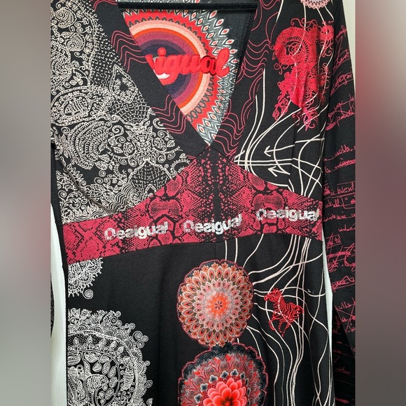 Desigual - Business Casual Office Wear Black and Red Long Sleeve Mini Dress - Picture 8 of 13